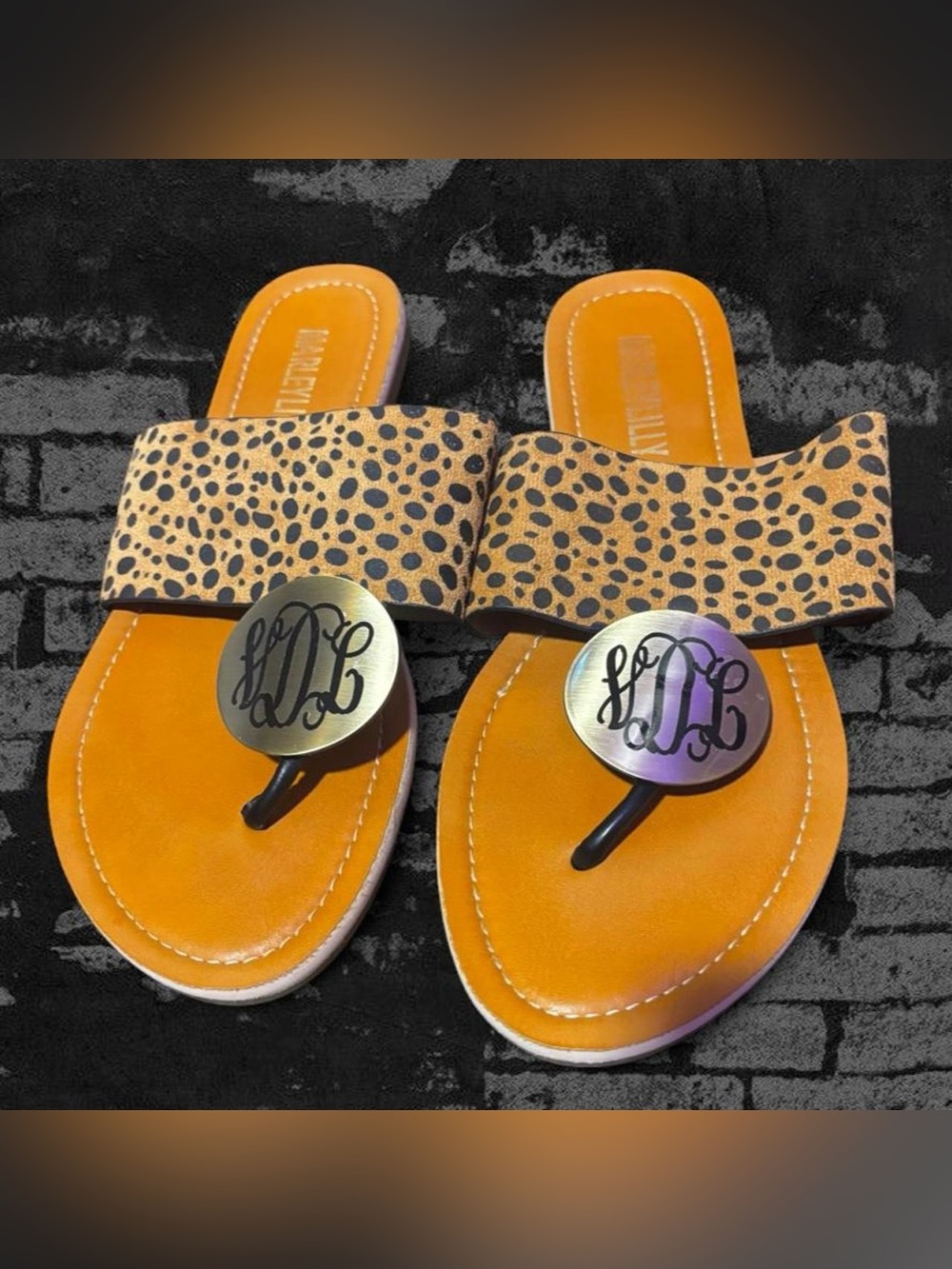 Size 8 Marleylilly Leopard print monogrammed sandals